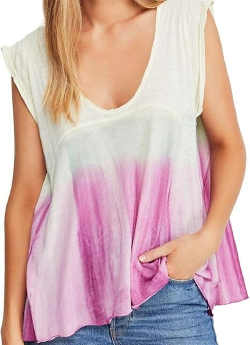 Free People Spring Break Combo Dip Tie Dye Paradise Tee Ombre Cream Purple XS